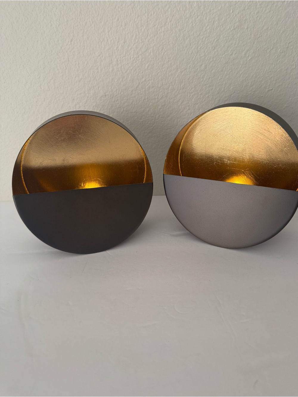 Eclipse Native Skins Gold Leaf and Black Half-Moon Wall Sconces with Tea Lights
